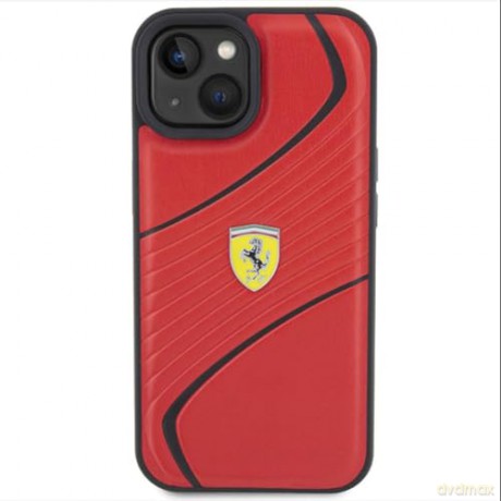 Etui Ferrari Twist Metal Logo na iPhone 15 - czerwone