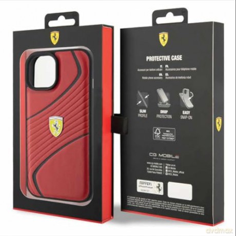 Etui Ferrari Twist Metal Logo na iPhone 15 - czerwone