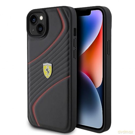 Etui Ferrari Twist Metal Logo na iPhone 15 Plus - czarne