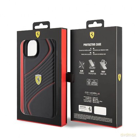 Etui Ferrari Twist Metal Logo na iPhone 15 Plus - czarne