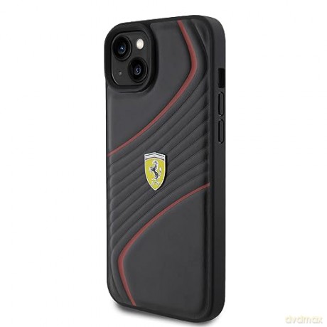 Etui Ferrari Twist Metal Logo na iPhone 15 Plus - czarne