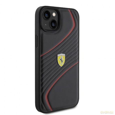 Etui Ferrari Twist Metal Logo na iPhone 15 Plus - czarne