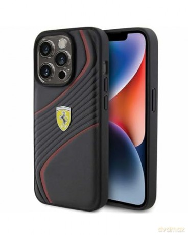 Etui Ferrari Twist Metal Logo na iPhone 15 Pro - czarne
