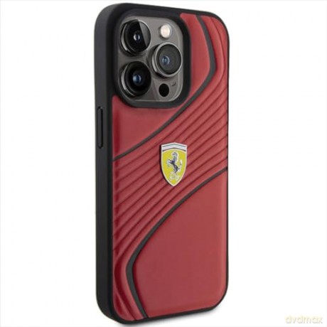 Etui Ferrari Twist Metal Logo na iPhone 15 Pro - czerwone