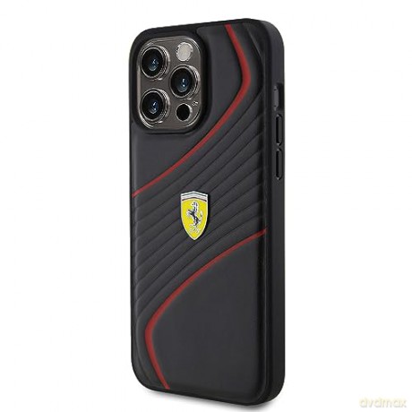Etui Ferrari Twist Metal Logo na iPhone 15 Pro Max - czarne
