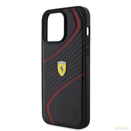 Etui Ferrari Twist Metal Logo na iPhone 15 Pro Max - czarne