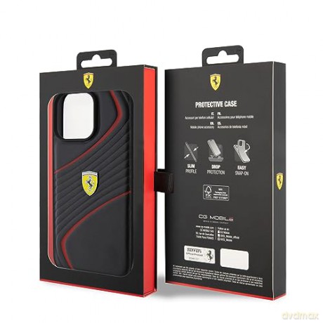 Etui Ferrari Twist Metal Logo na iPhone 15 Pro Max - czarne