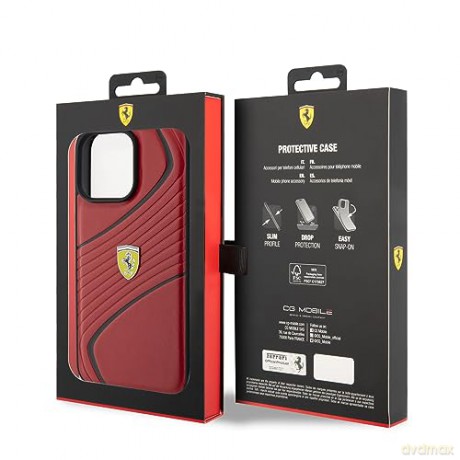 Etui Ferrari Twist Metal Logo na iPhone 15 Pro Max - czerwone