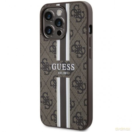 Etui Guess 4G Printed Stripes MagSafe na iPhone 13 Pro Max - brązowe