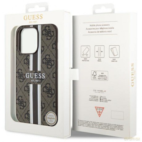 Etui Guess 4G Printed Stripes MagSafe na iPhone 13 Pro Max - brązowe