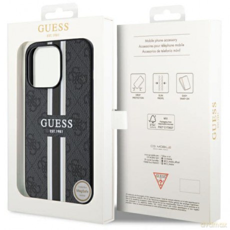 Etui Guess 4G Printed Stripes MagSafe na iPhone 13 Pro Max - czarne