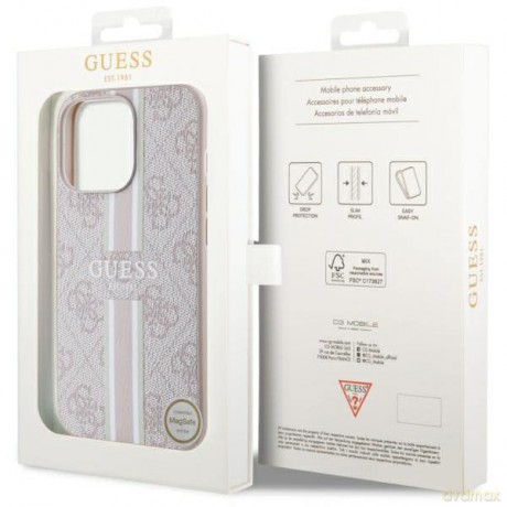 Etui Guess 4G Printed Stripes MagSafe na iPhone 13 Pro Max - różowe