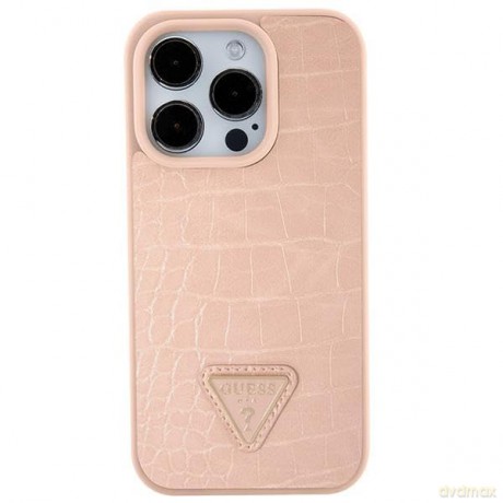 Etui Guess Croco Triangle Metal Logo do iPhone 15 - różowe