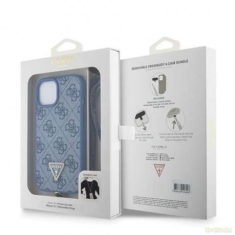 Etui Guess Crossbody 4G Metal Logo do iPhone 15 - niebieskie
