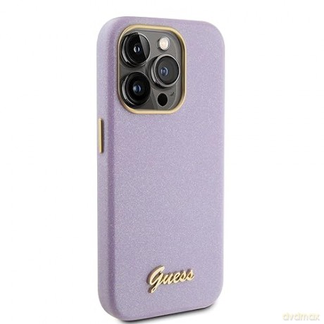Etui Guess Glitter Glossy Script do iPhone 15 Pro - liliowe