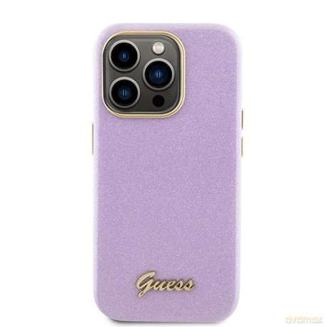 Etui Guess Glitter Glossy Script do iPhone 15 Pro - liliowe