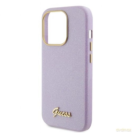 Etui Guess Glitter Glossy Script do iPhone 15 Pro - liliowe