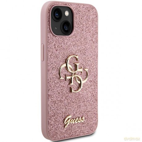 Etui Guess Glitter Script Big 4G do iPhone 15 Plus - różowe