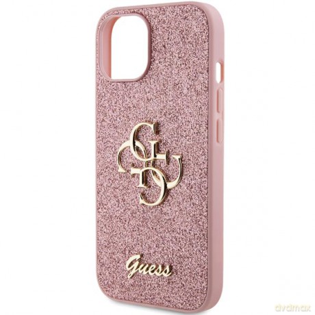 Etui Guess Glitter Script Big 4G do iPhone 15 Plus - różowe