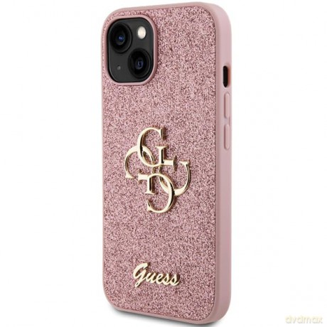 Etui Guess Glitter Script Big 4G do iPhone 15 Plus - różowe