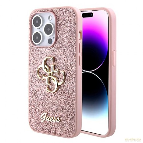 Etui Guess Glitter Script Big 4G do iPhone 15 Pro Max - różowe
