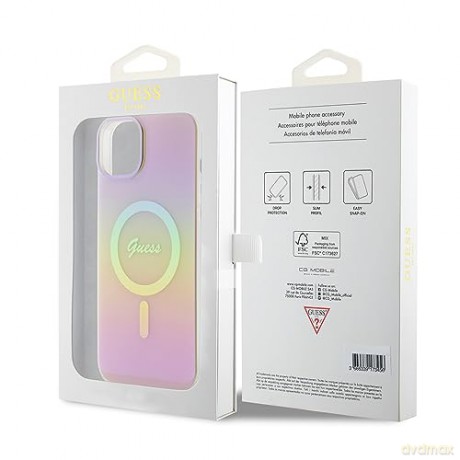 Etui Guess IML Iridescent MagSafe do iPhone 15 Plus - różowe