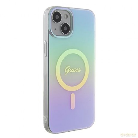 Etui Guess IML Iridescent MagSafe do iPhone 15 Plus - turkusowe