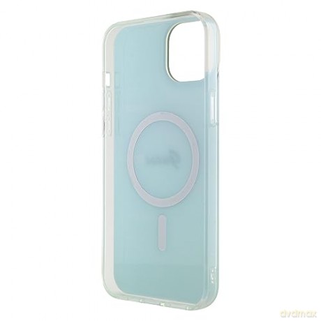 Etui Guess IML Iridescent MagSafe do iPhone 15 Plus - turkusowe