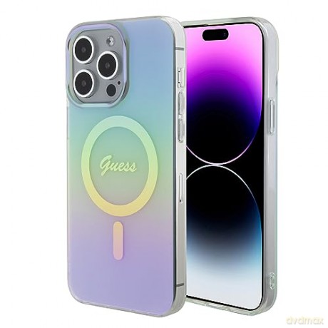 Etui Guess IML Iridescent MagSafe do iPhone 15 Pro Max - turkusowe