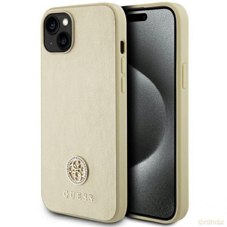 Etui Guess Leather 4G Metal Logo Strass do iPhone 15 - złote