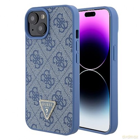Etui Guess Leather 4G Triangle Strass do iPhone 15 - niebieskie