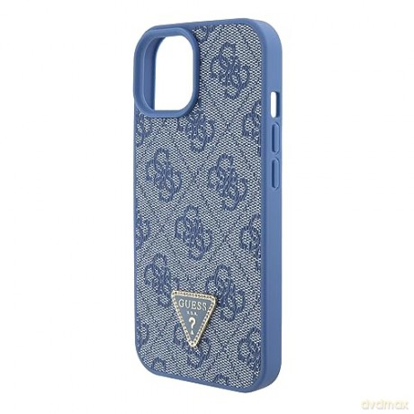 Etui Guess Leather 4G Triangle Strass do iPhone 15 - niebieskie
