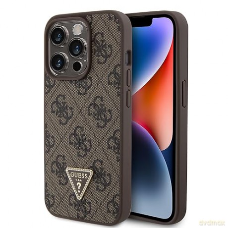 Etui Guess Leather 4G Triangle Strass do iPhone 15 Pro - brązowe