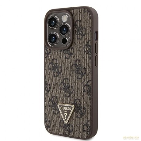 Etui Guess Leather 4G Triangle Strass do iPhone 15 Pro - brązowe