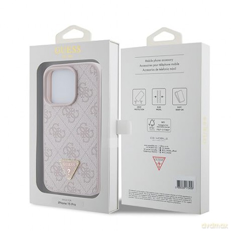 Etui Guess Leather 4G Triangle Strass do iPhone 15 Pro - różowe