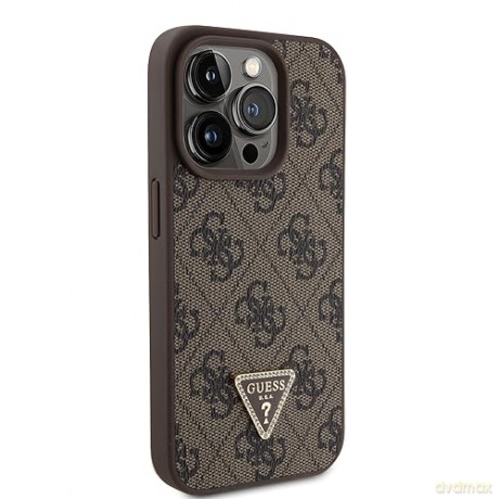 Etui Guess Leather 4G Triangle Strass do iPhone 15 Pro Max - brązowe