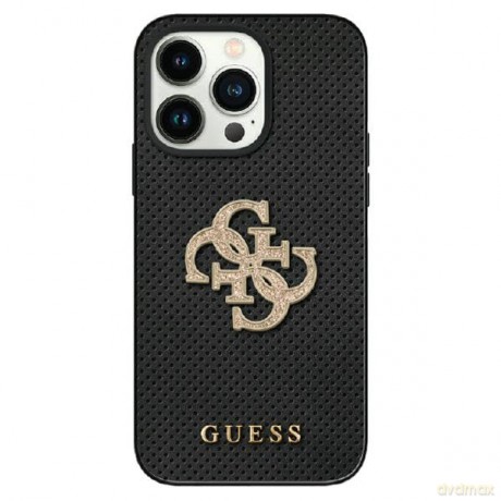Etui Guess Leather Perforated 4G Glitter Logo do iPhone 15 - czarne