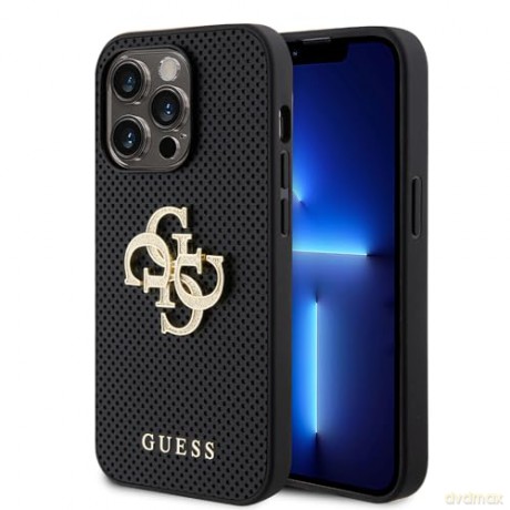 Etui Guess Leather Perforated 4G Glitter Logo do iPhone 15 Pro - czarne