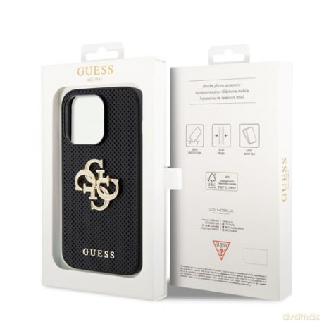 Etui Guess Leather Perforated 4G Glitter Logo do iPhone 15 Pro - czarne