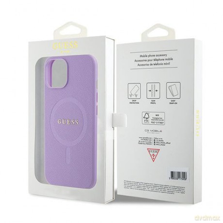 Etui Guess Saffiano MagSafe do iPhone 15 Plus - fioletowe