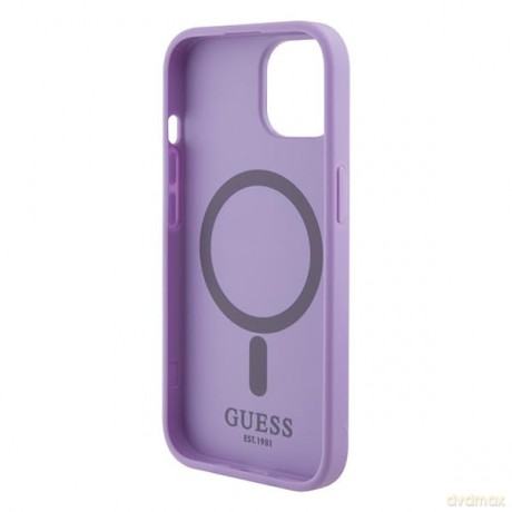 Etui Guess Saffiano MagSafe do iPhone 15 Plus - fioletowe
