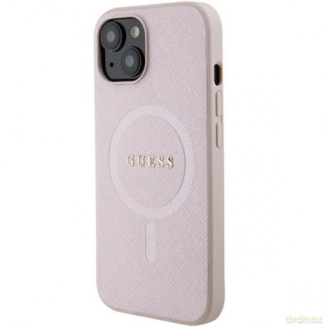 Etui Guess Saffiano MagSafe do iPhone 15 Plus - różowe