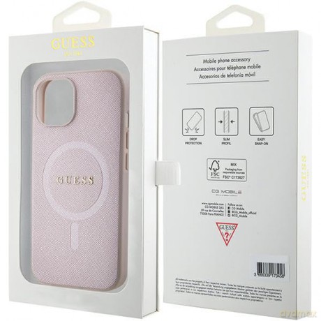 Etui Guess Saffiano MagSafe do iPhone 15 Plus - różowe