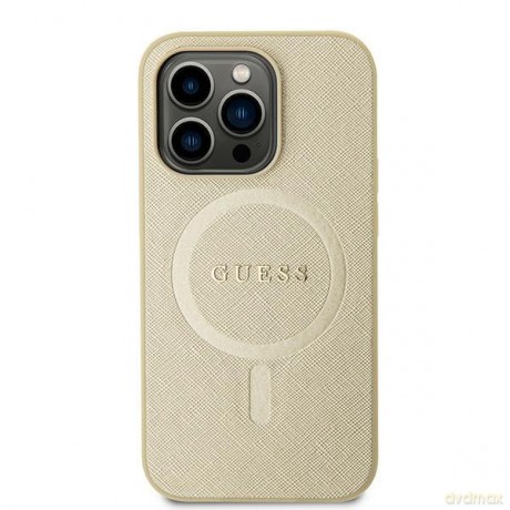 Etui Guess Saffiano MagSafe do iPhone 15 Plus - złote
