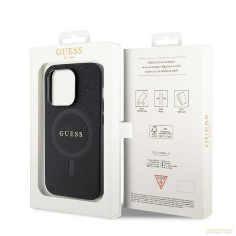 Etui Guess Saffiano MagSafe do iPhone 15 Pro Max - czarne