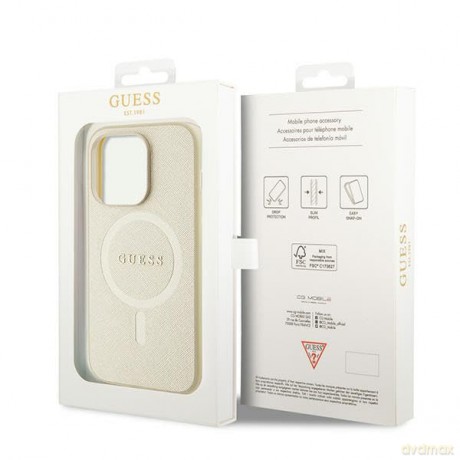Etui Guess Saffiano MagSafe do iPhone 15 Pro Max - złote