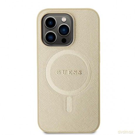 Etui Guess Saffiano MagSafe do iPhone 15 Pro Max - złote