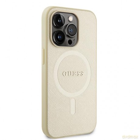 Etui Guess Saffiano MagSafe do iPhone 15 Pro Max - złote