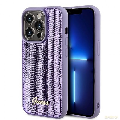 Etui Guess Sequin Script Metal na iPhone 15 Pro - fioletowe