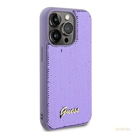 Etui Guess Sequin Script Metal na iPhone 15 Pro - fioletowe